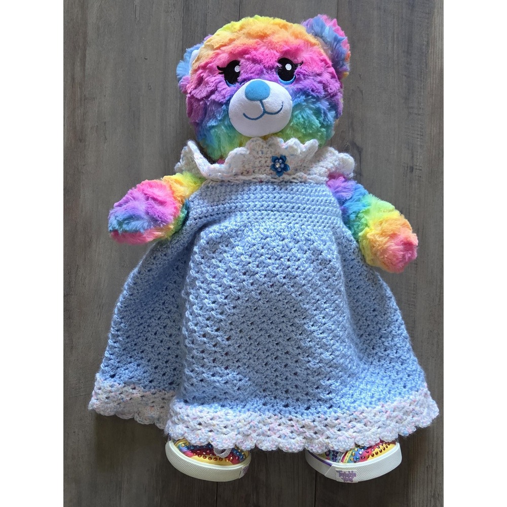 Build a Bear or doll crochet blue & white handmade dress w/ bunny accent button